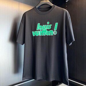 LV Black T-Shirt - Green Retro Logo Premium Cotton Tee